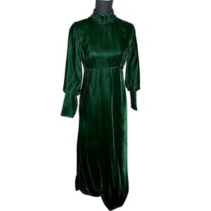 Vintage Green Velvet 60’s Maxi Dress Size 10